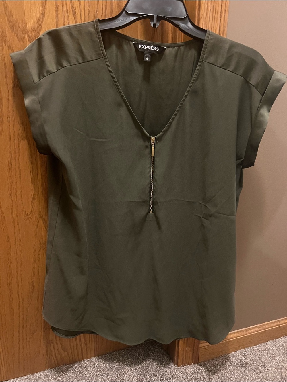 Express Olive Green V-Neck Zip Blouse